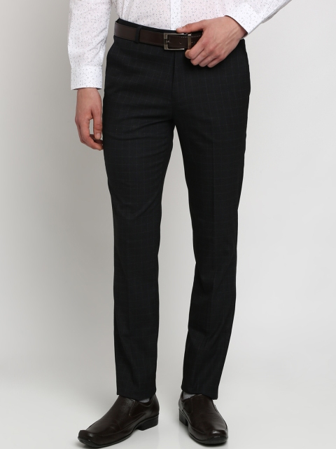 

Crocodile Men Navy Blue Slim Fit Checked Formal Trousers