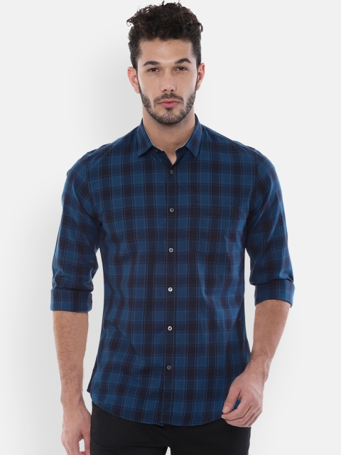 

Van Heusen Sport Men Navy Blue Slim Fit Checked Casual Shirt