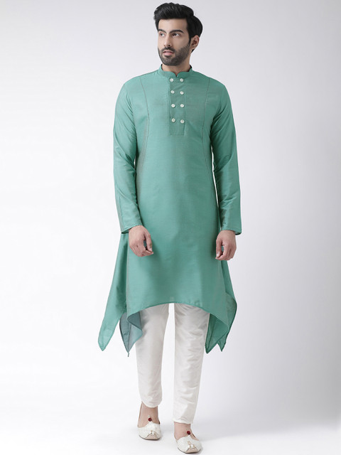 

KISAH Men Green Solid Straight Kurta