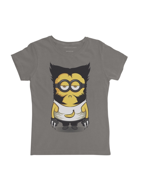 

THREADCURRY Girls Grey & Yellow Minion Printed Round Neck T-shirt