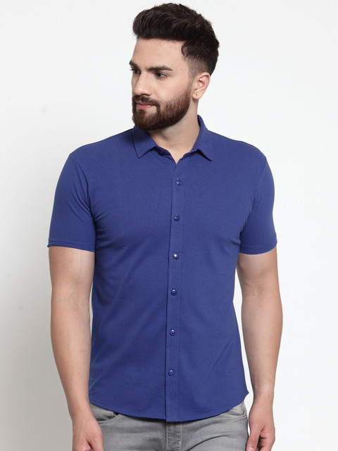 

WILD WEST Men Blue Regular Fit Solid Casual Shirt