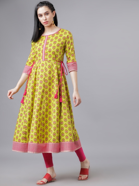 

Vishudh Women Pink & Yellow Printed Anarkali Kurta