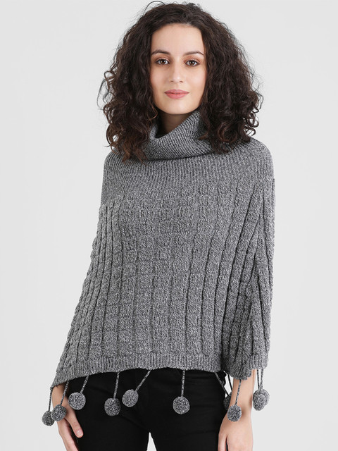 

Zink London Women Grey Self-Design Poncho Sweater
