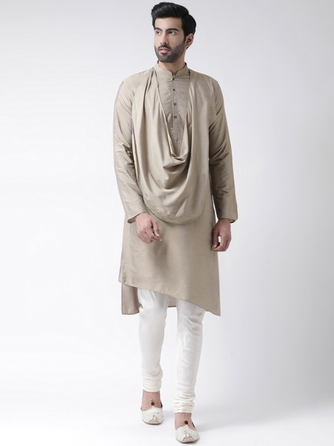 

KISAH Men Beige Solid Straight Kurta with Pleated Details