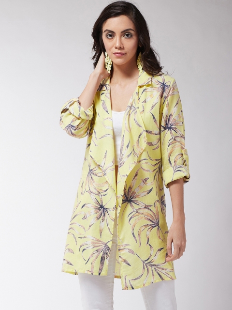 

MAGRE Women Yellow Printed Open Front Shrug