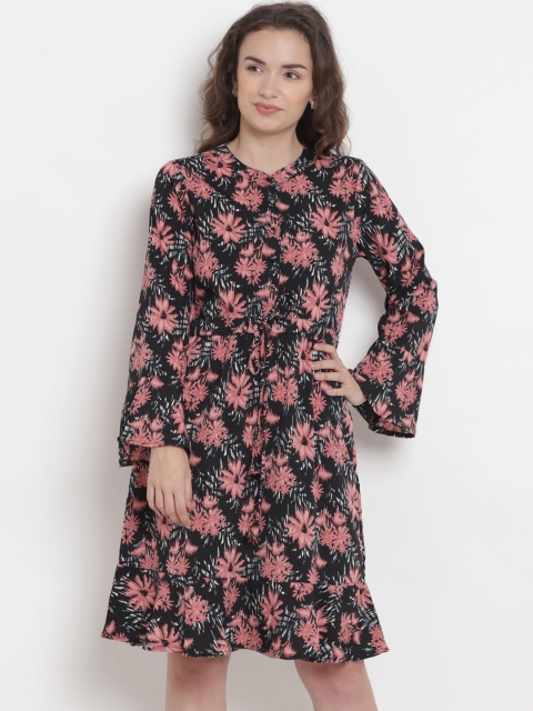 

Abiti Bella Women Black & Pink Floral Printed Fit and Flare Dress