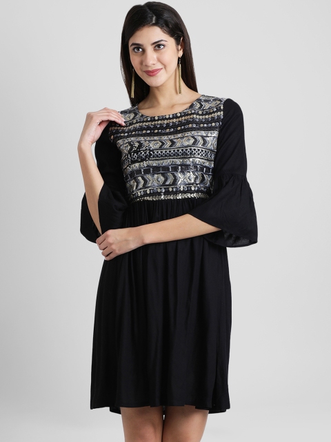 

Aayna Women Embellished Black Fit and Flare Dress