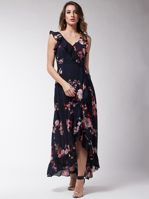 

MAGRE Women Navy Blue Floral Printed Maxi Dress