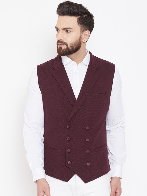 

Hypernation Men Brown Double-Breasted Pure Cotton Waistcoat
