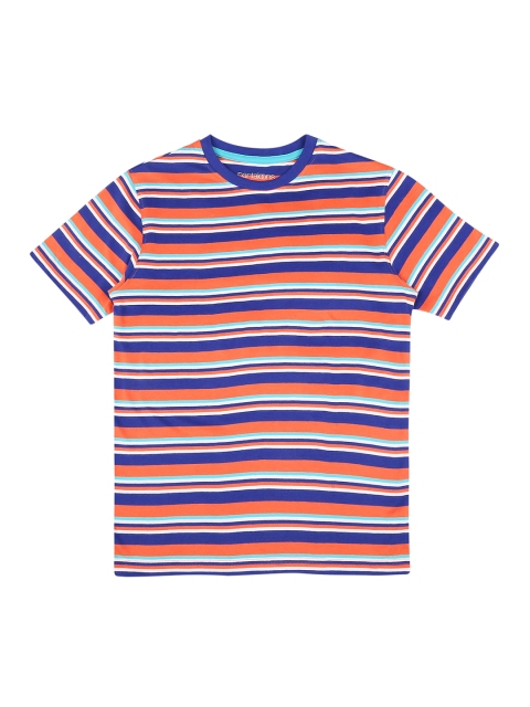 

Pantaloons Junior Boys Orange Blue Striped Round Neck Pure Cotton T-shirt