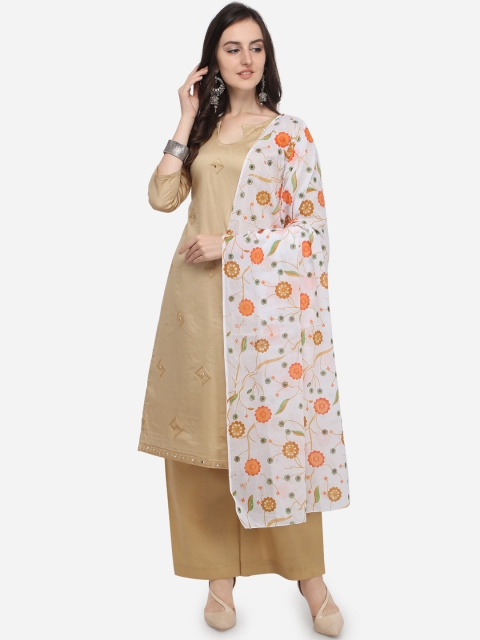 

mf Beige & White Pure Cotton Unstitched Dress Material