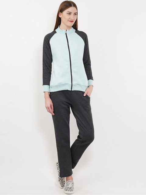 

Sweet Dreams Women Green & Charcoal Grey Solid Tracksuit