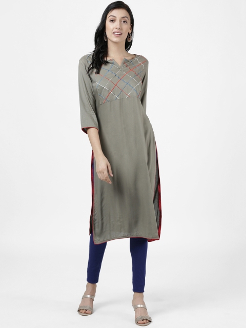 

Heart of Gold Women Grey Embroidered A-Line Kurta
