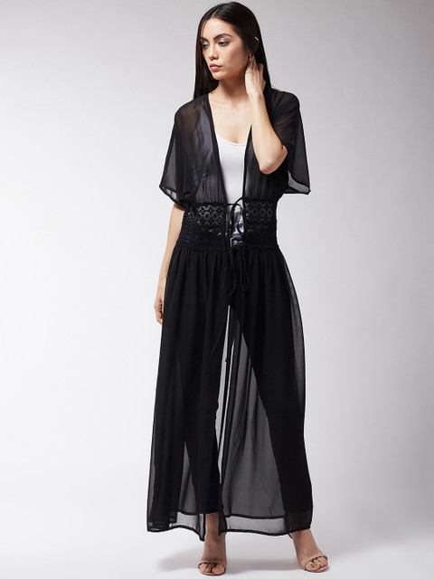 

MAGRE Women Black Solid Tie-Up Shrug