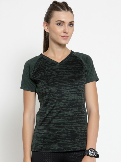

Boston Club Women Green Striped V-Neck T-shirt