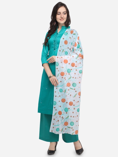 

mf Teal Blue & White Pure Cotton Unstitched Dress Material