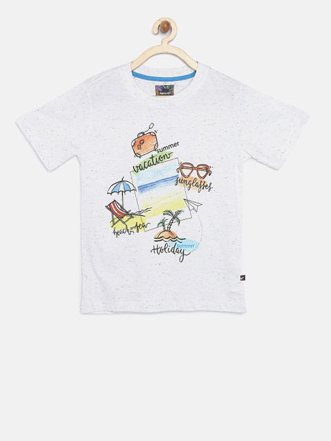 

Nauti Nati Boys Off-White Printed Round Neck T-shirt