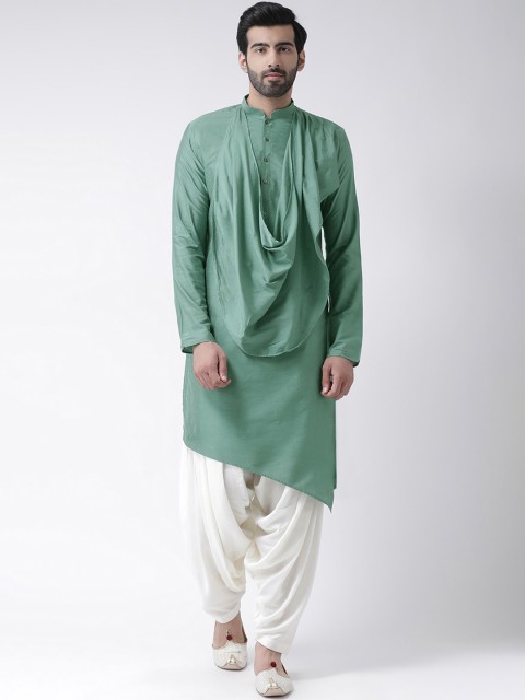 

KISAH Men Green Solid Straight Kurta