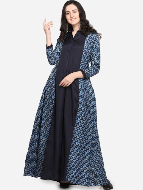 

Stylee LIFESTYLE Navy Blue Satin Semi-Stitched Gown Fabric