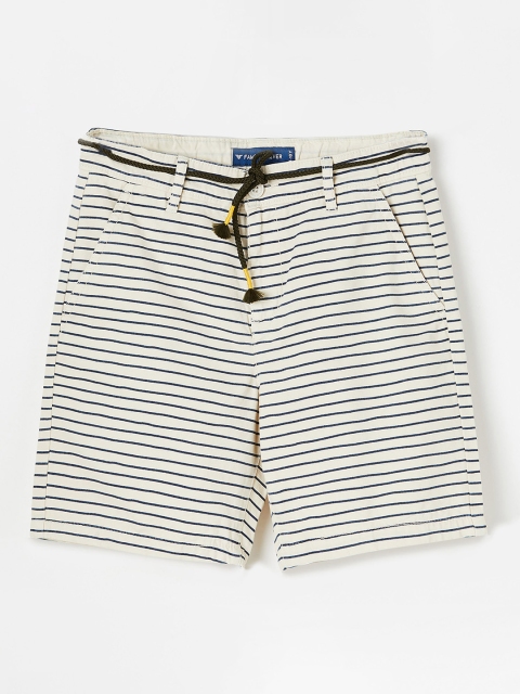 

Fame Forever by Lifestyle Boys Cream-Coloured Striped Slim Fit Regular Shorts
