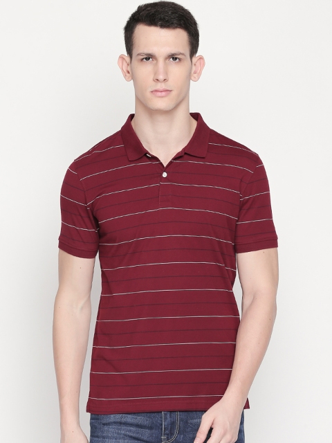 

BYFORD by Pantaloons Men Maroon Striped Polo Collar T-shirt
