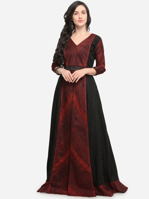 

Stylee LIFESTYLE Maroon & Black Tussar Silk Semi-Stitched Gown Fabric