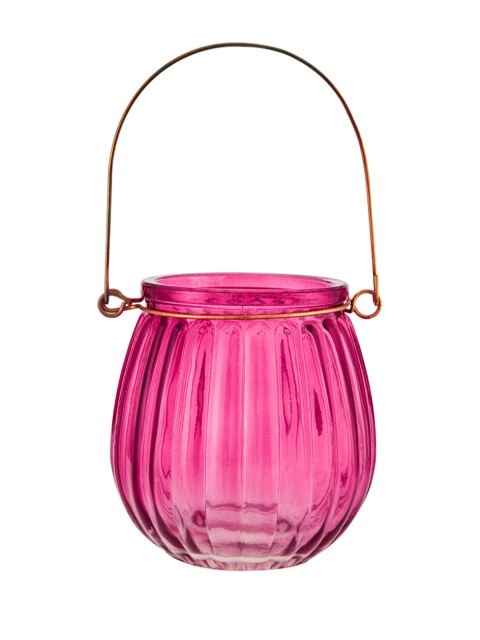 

Living Essence Pink Glass Textured Hanging Candle Holder