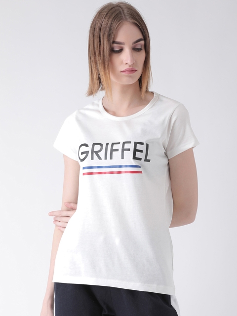 

GRIFFEL Women White Printed Round Neck T-shirt