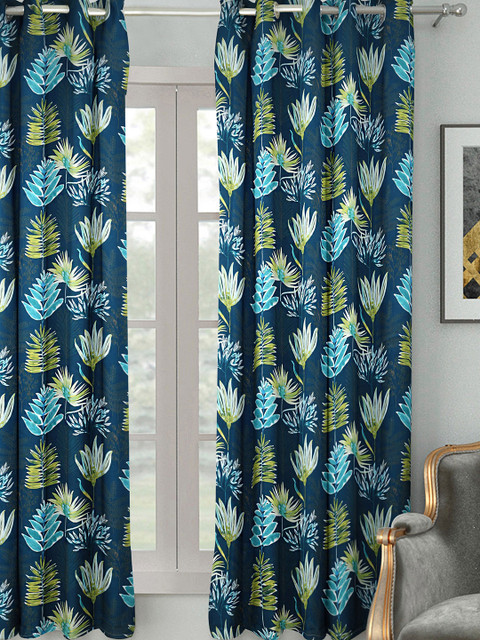 

HOUZZCODE Blue & Green Single Room Darkening Window Curtain