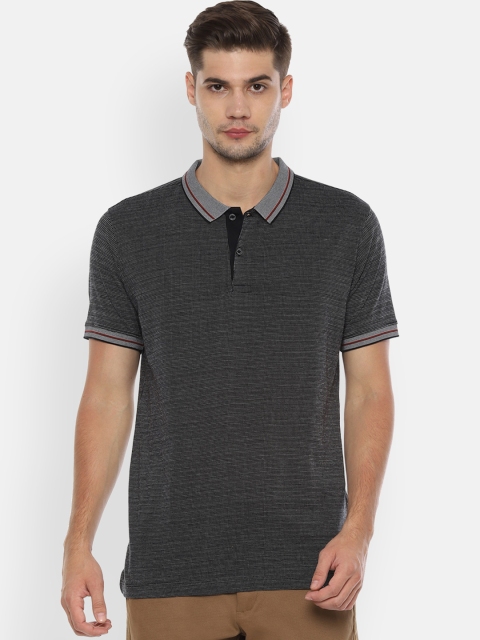 

Van Heusen Men Charcoal Grey Self Design Polo Collar T-shirt