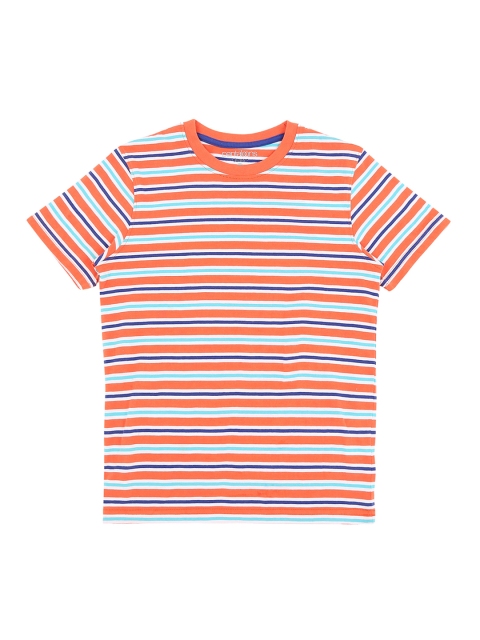 

Pantaloons Junior Boys Orange Striped Round Neck Pure Cotton T-shirt