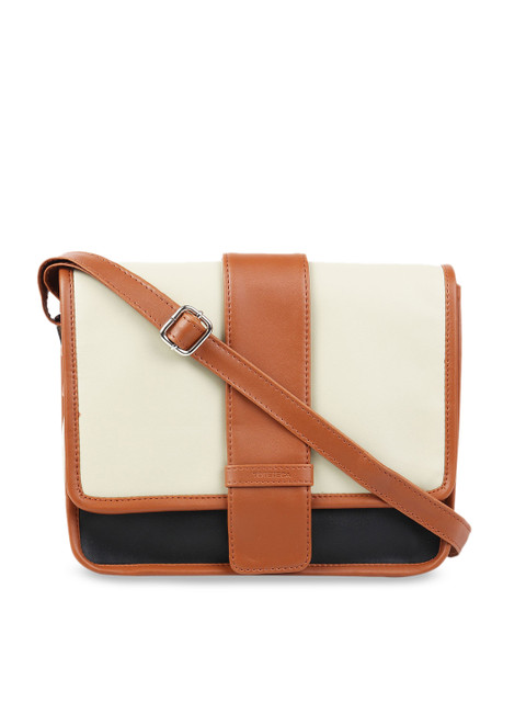 

Toteteca White & Tan Brown Colourblocked Sling Bag