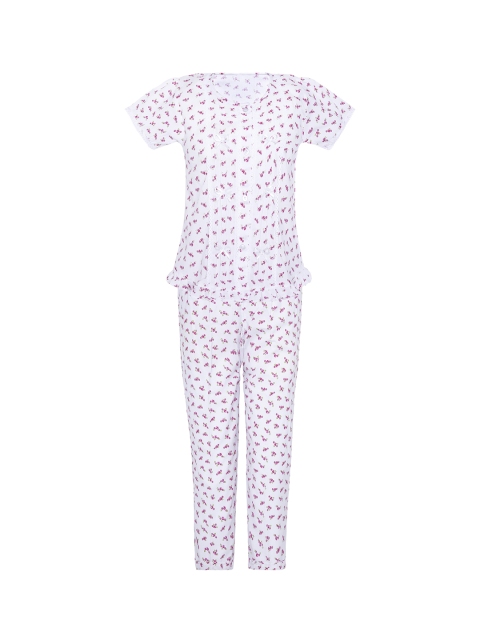 

Punkster Girls White & Fuchsia Printed Night suit