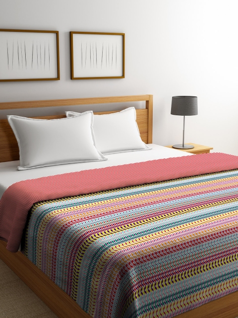 

Portico New York Pink & Yellow Striped AC Room 120 GSM Double Bed Comforter