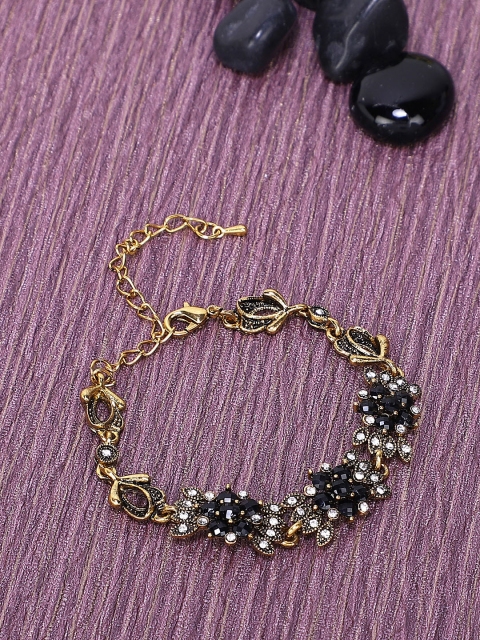 

Shining Diva Women Gold-Plated Black Crystal-Studded Antique Charm Bracelet