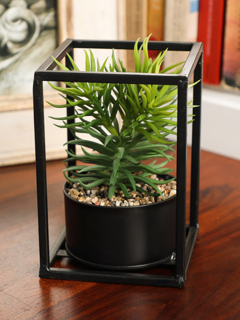 

PolliNation Green Artificial Succulent Plant With Black Metal Stand