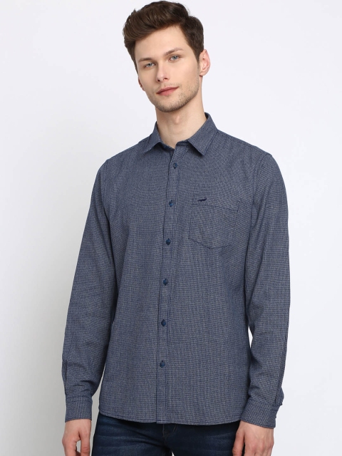 

Crocodile Men Navy Blue Slim Fit Checked Casual Shirt