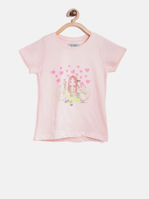 

Nauti Nati Girls Pink Printed Round Neck T-shirt
