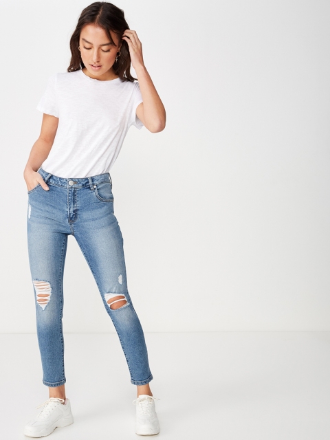 

COTTON ON Women Blue Skinny Fit Mid-Rise Highly Distressed Stretchable Jeans