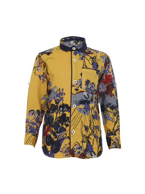 

TALES & STORIES Boys Yellow & Grey Regular Fit Printed Casual Shirt