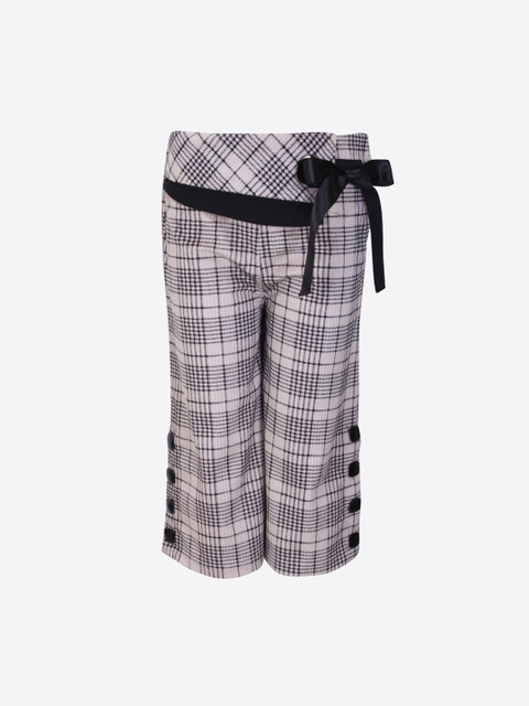 

CUTECUMBER Girls Beige & Black Smart Regular Fit Printed Parallel Trousers
