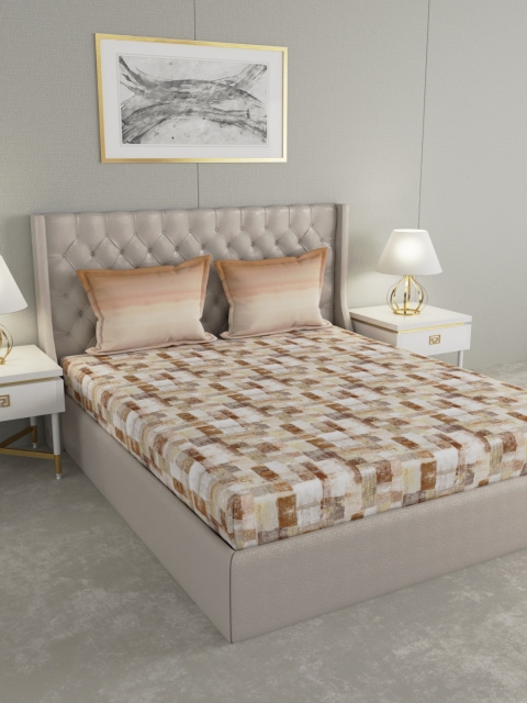 

GM Brown & Beige Geometric 144 TC Cotton Double King Bedsheet with 2 Pillow Covers
