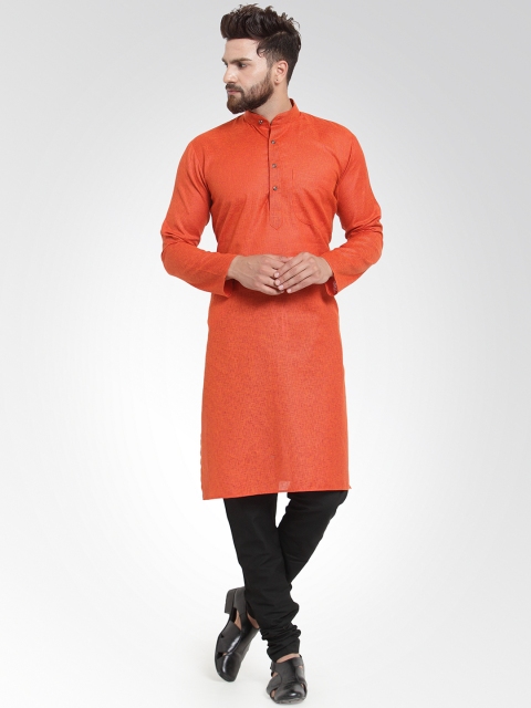 

Jompers Men Orange & Black Solid Kurta with Pyjamas