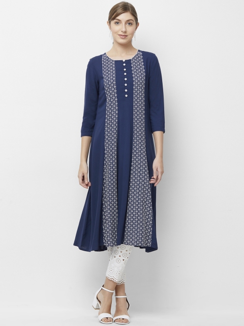 

Naari Women Navy Blue Embroidered A-Line Kurta
