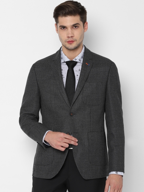 

SIMON CARTER LONDON Men Grey Solid Slim Fit Single-Breasted Formal Blazers