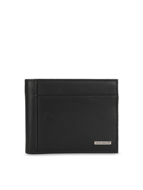 

Peter England Men Black Leather Solid Two Fold Wallet
