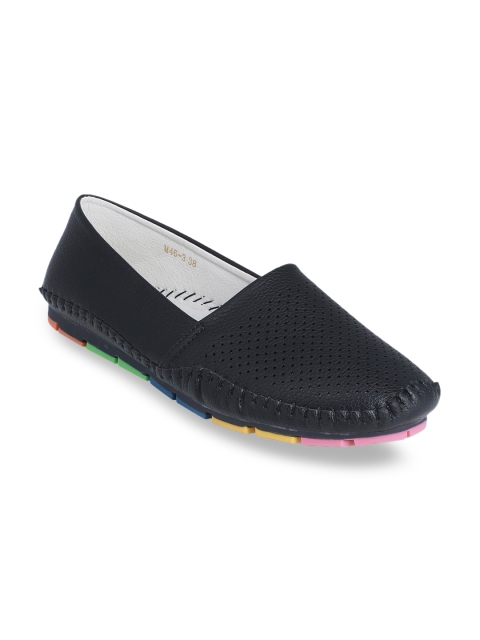 

pelle albero Women Black Perforated Slip-On Sneakers