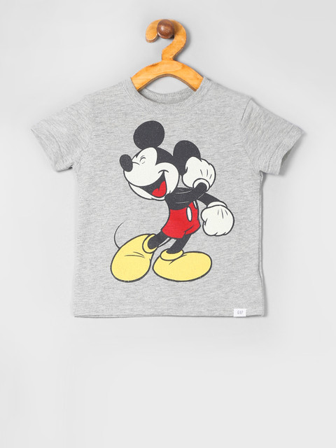

GAP Boys Grey Mickey Mouse Printed Round Neck T-shirt