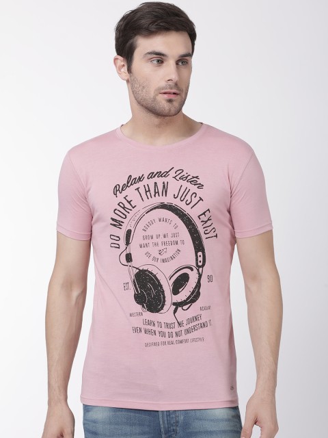 

T-Tog Men Pink Printed Round Neck T-shirt