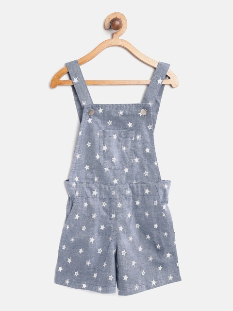 

Nauti Nati Girls Blue & White Printed Dungarees